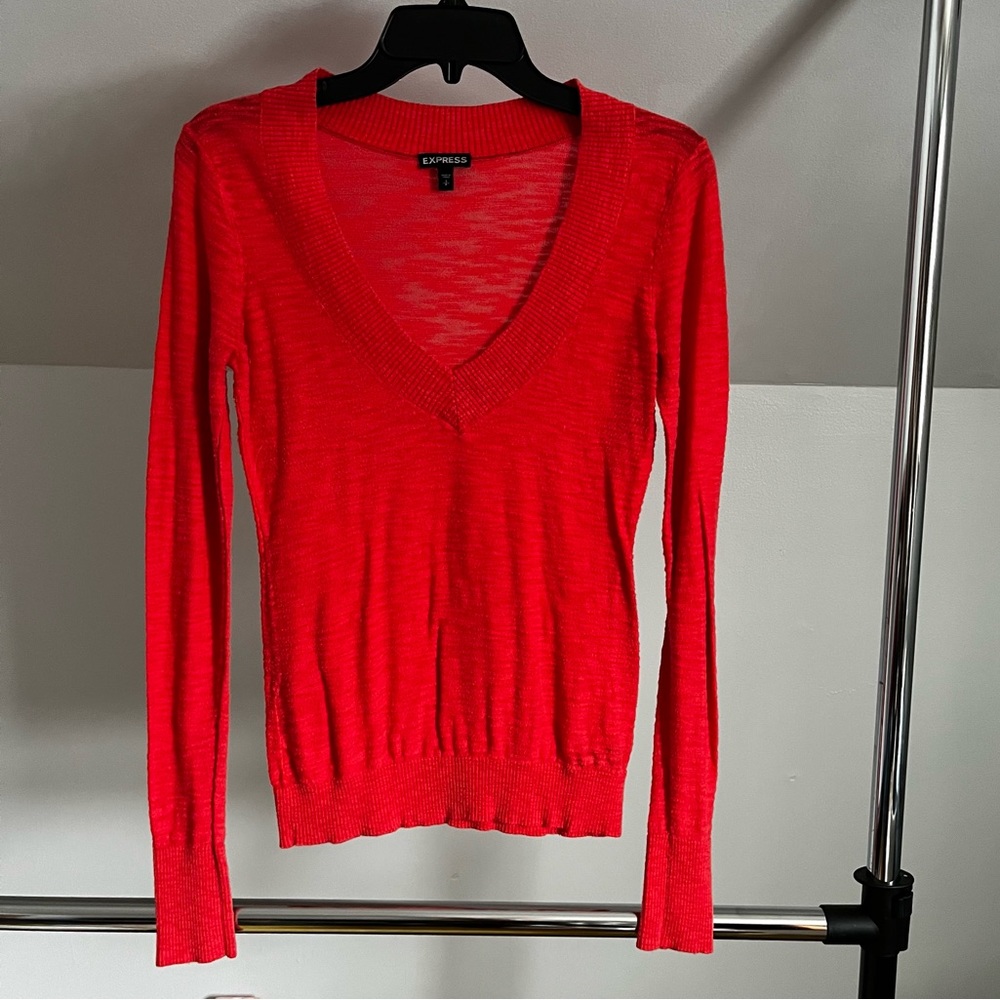 Express Long Sleeve Coral Sweater - Size Small - Fitted with Stretch